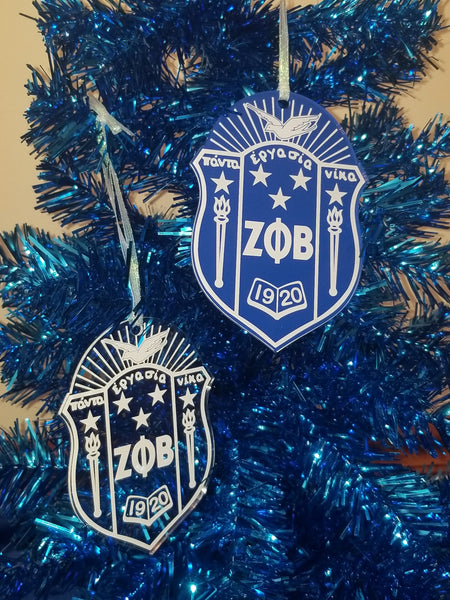 White / Clear Zeta Phi Beta Shield Ornament