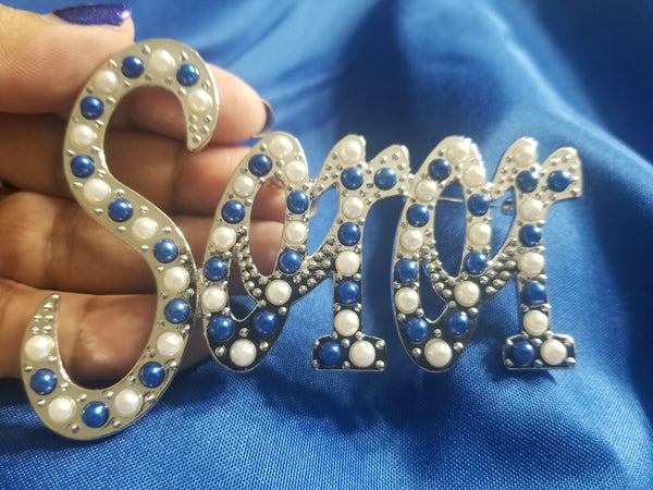 Blue and White Pearl Soror Lapel Pin