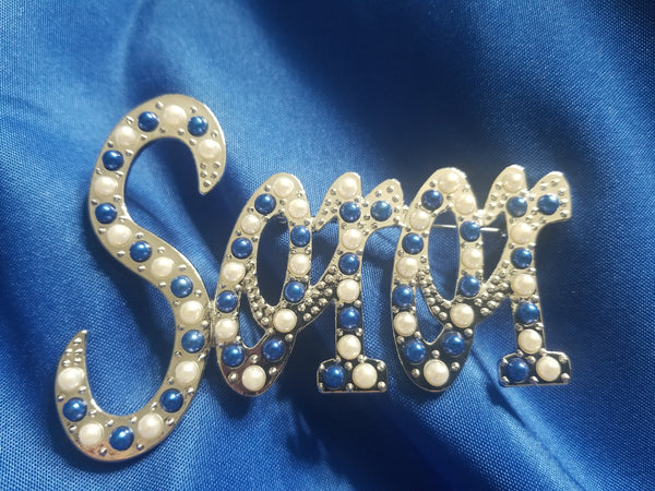 Blue and White Pearl Soror Lapel Pin