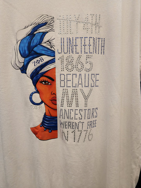 Juneteenth Zeta Bling White Shirt (Women's Cut)