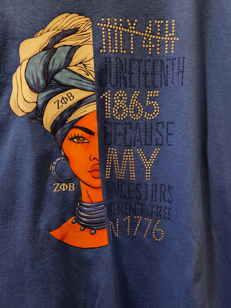 Juneteenth Zeta Bling Royal Blue Shirt (Women's Cut)