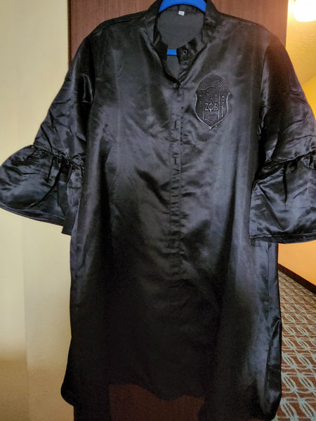 Black Bell Sleeve Swing Dress (Black on Black Shield)