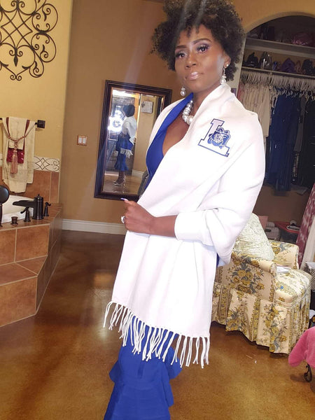 Life Member White Pashmina Wrap with Sleeves