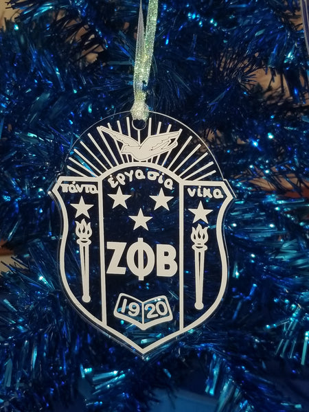 White / Clear Zeta Phi Beta Shield Ornament