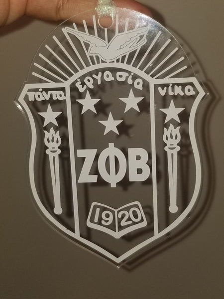 White / Clear Zeta Phi Beta Shield Ornament