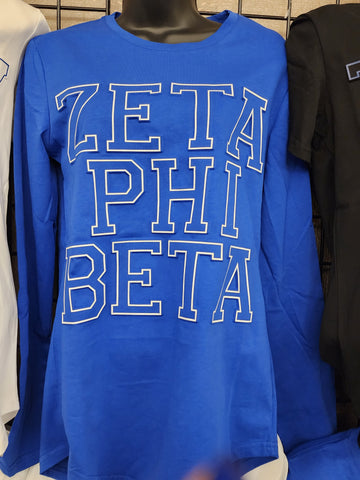 Zeta Phi Beta Long Sleeve Embossed Shirt (Royal Blue)