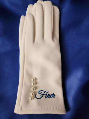 Finer Gloves (White with blue text)