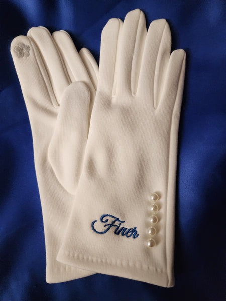 Finer Gloves (White with blue text)