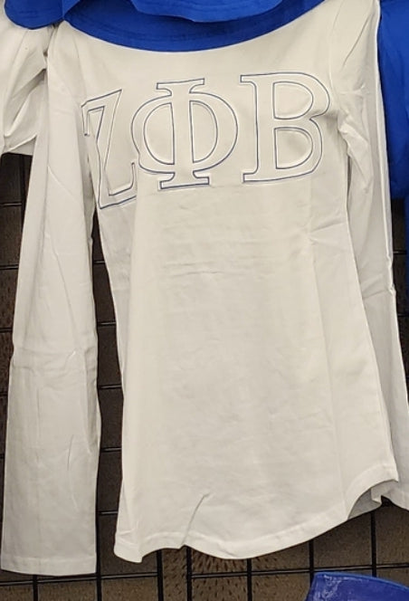 ΖΦΒ Long Sleeve Embossed Shirt (White)